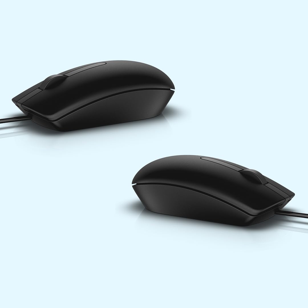 Dell MS116 Wired Mouse, 1000 DPI, Scrolling Wheel, 2 Buttons, 1 x USB, Optical LED Tracking, Plug and Play, Scrolling Wheel, Black