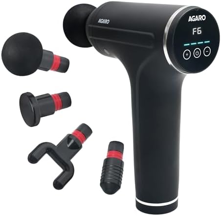 Massager Gun 4 Heads, 6 Speed, Rechargeable, Handheld, Percussion Muscle Massager for Full Body Relief, Muscle Relaxation of Neck, Shoulder, Back, Foot for Men & Women, Black