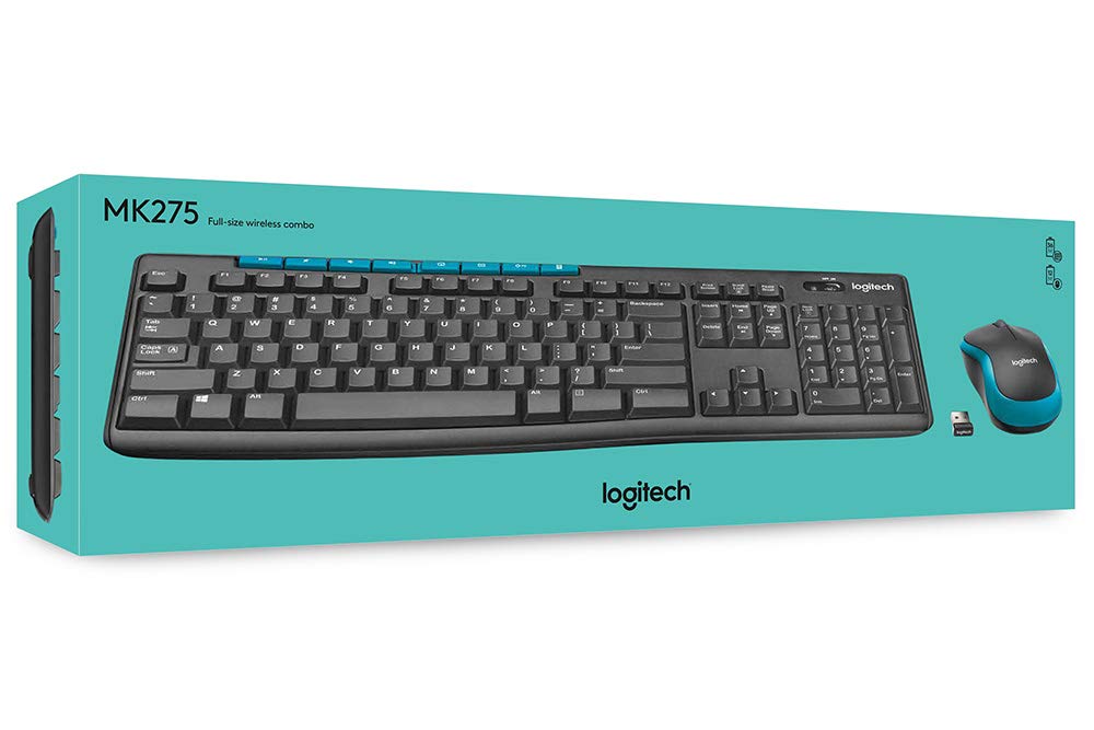 Logitech MK275 Wireless Keyboard and Mouse Combo for Windows, 2.4 GHz Wireless, Compact Wireless Mouse, 8 Multimedia & Shortcut Keys, 2-Year Battery Life, PC/Laptop - Black