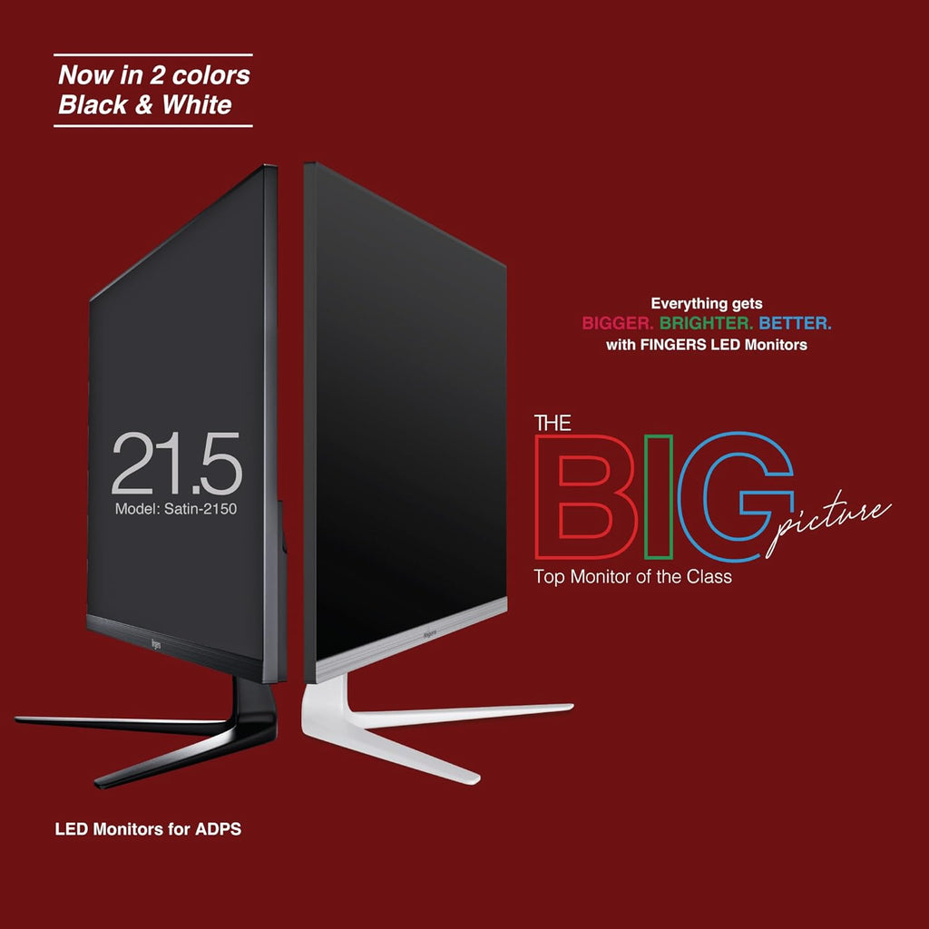 FINGERS The Big Picture LED Monitor Satin-2150 [21.45 (51.48cm), FHD (1920x1080 px), Ultra-Slim & Frameless, 16.7 M Colours, Wall Mountable, VGA, HD Interface with 100HZ (Stunning White)