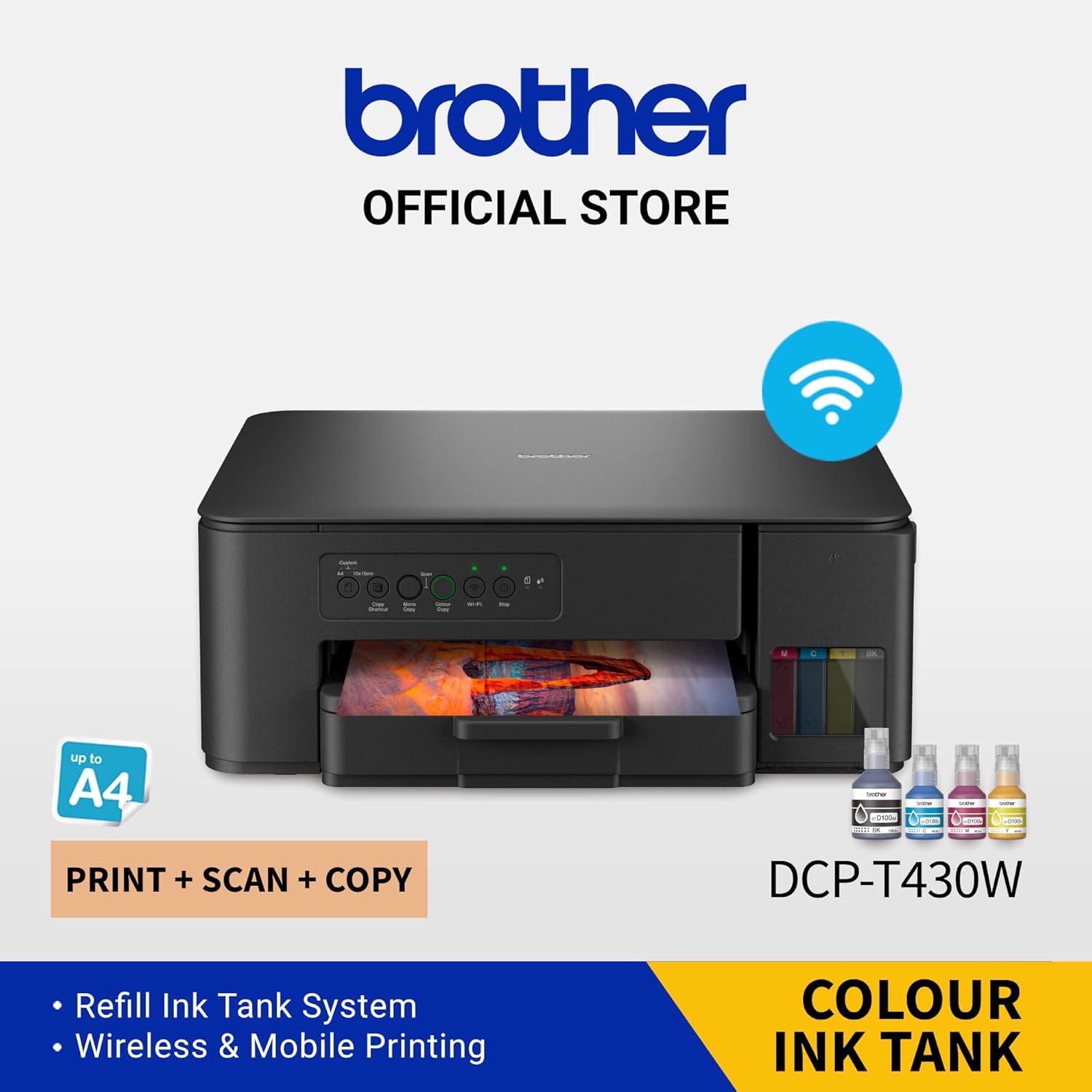 Brother Wireless All in One Ink Tank Printer, DCP-T430W, Wireless & Mobile Print, Ultra Compact Design