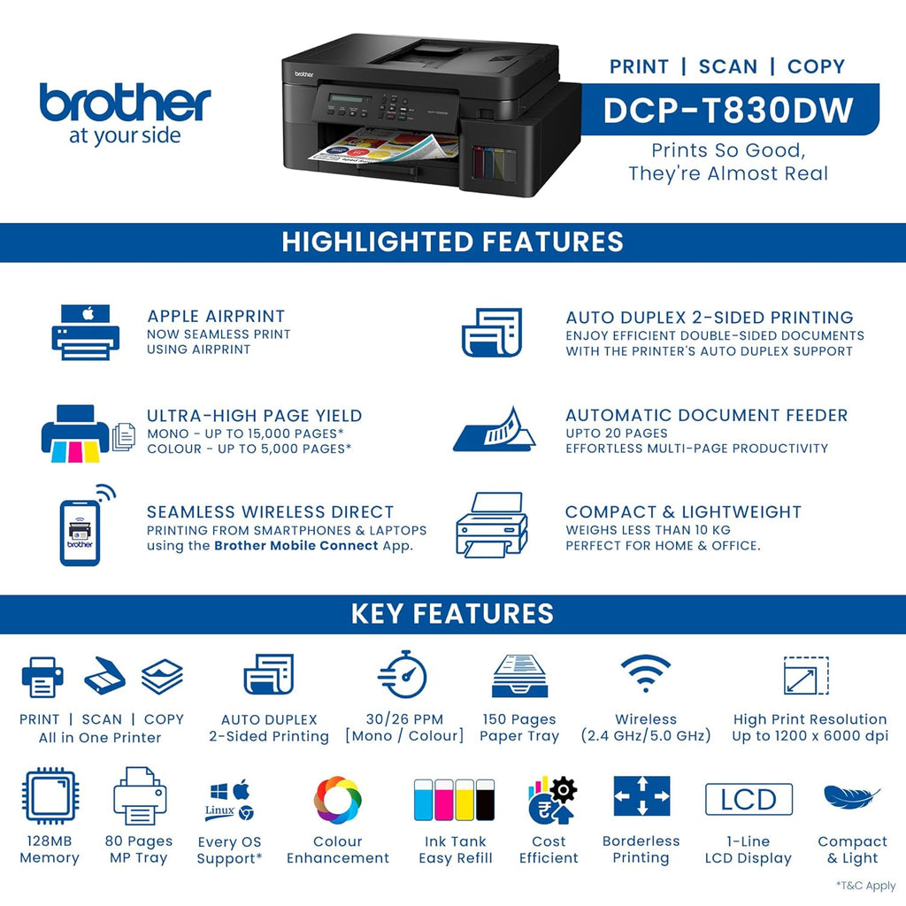Printer Type : Inktank Printer ; Functionality : Print, Scan & Copy ; Print Output : Colour & Mo