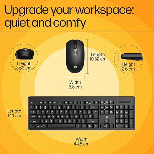 HP KM200 Wireless Mouse and Keyboard Combo, Full-Size Ergonomic Design, 3 Button and Built-in Scroll Wheel, 2.4 GHz Wireless connectio, 3 Years Warranty (7J4G8AA)