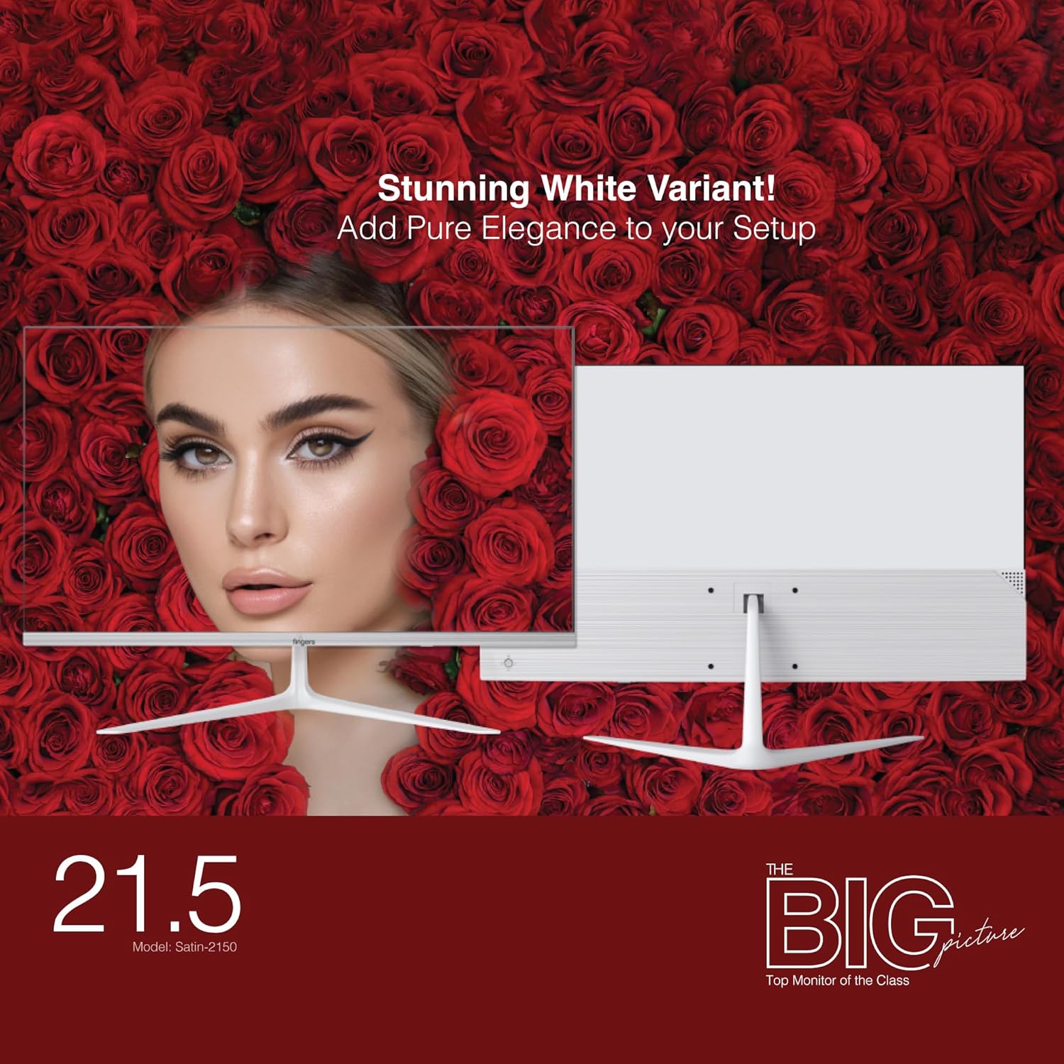 FINGERS The Big Picture LED Monitor Satin-2150 [21.45 (51.48cm), FHD (1920x1080 px), Ultra-Slim & Frameless, 16.7 M Colours, Wall Mountable, VGA, HD Interface with 100HZ (Stunning White)